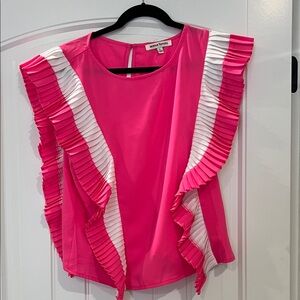 Jealous Tomato Pink and White Ruffle Blouse
